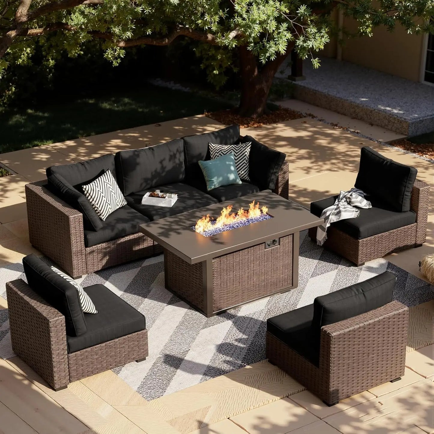 XIAOLANG Outdoor Patio Sectional Set With Fire Pit Table