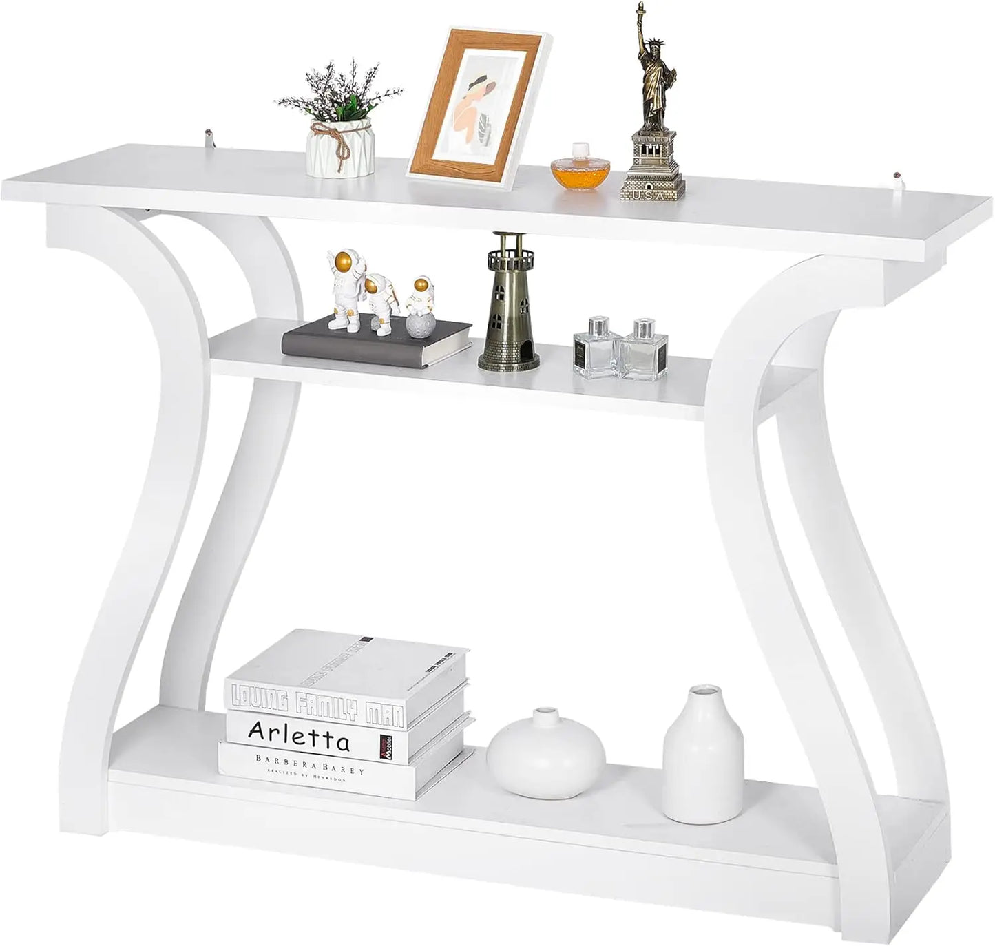 Console Table With Three Tier Storage Shelves For Entryway