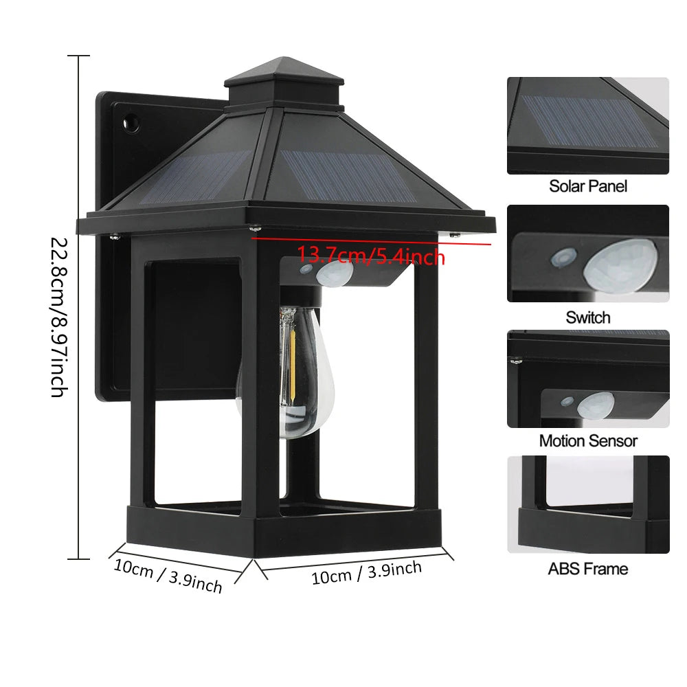 Solar Powered Outdoor Wall Lanterns With Motion Sensor LED Sconces