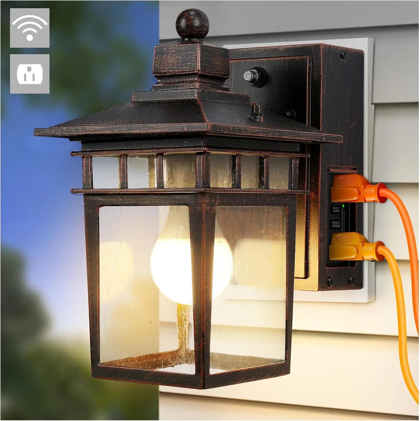 Dusk To Dawn Outdoor Light With GFCI Outlet Sensor Lantern Bulb Not Included
