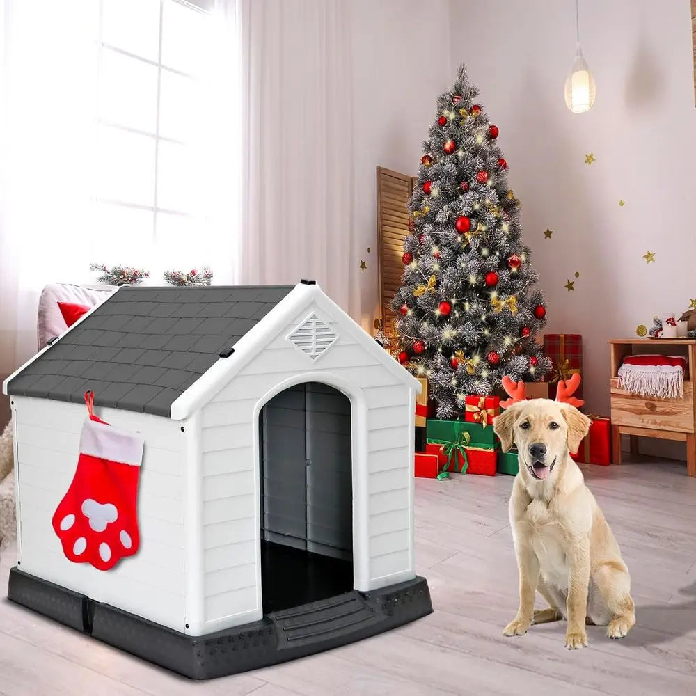 Weatherproof Insulated Dog Kennel With Air Vents And Elevated Floor
