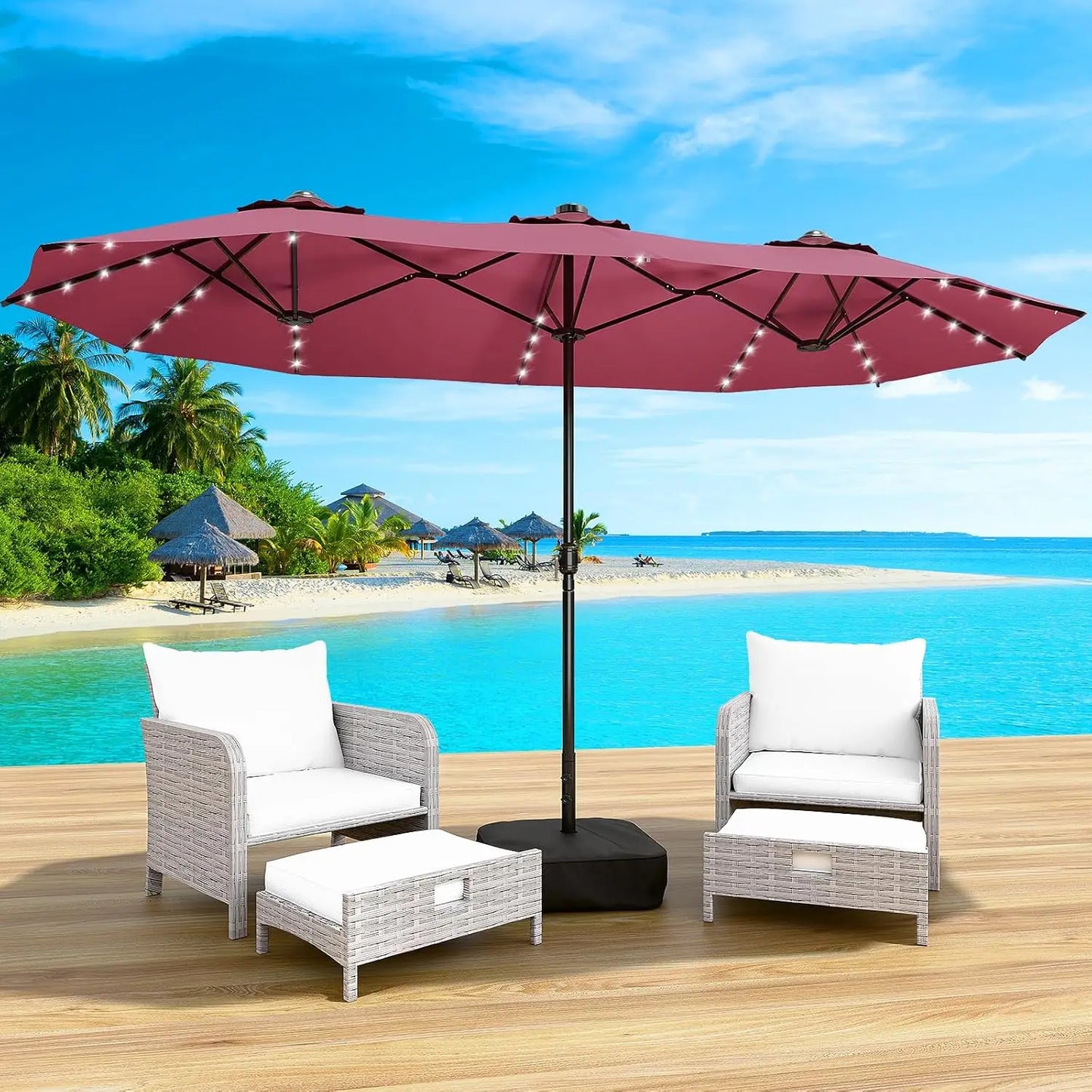 LeveLeve Double Sided Patio Umbrella With Base For Outdoor Shade