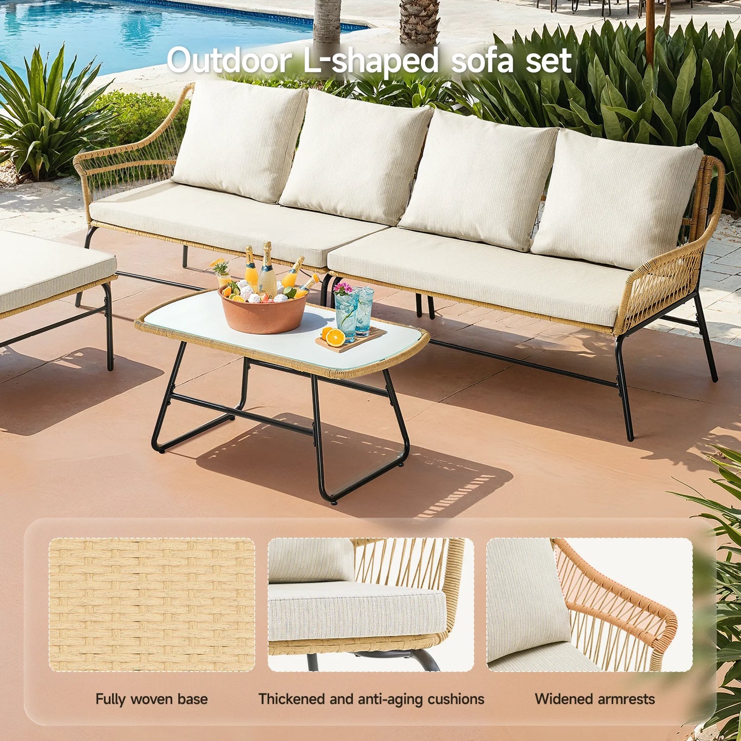 ONBRILL 4 Piece Outdoor Sectional Set Wicker Patio Sofa