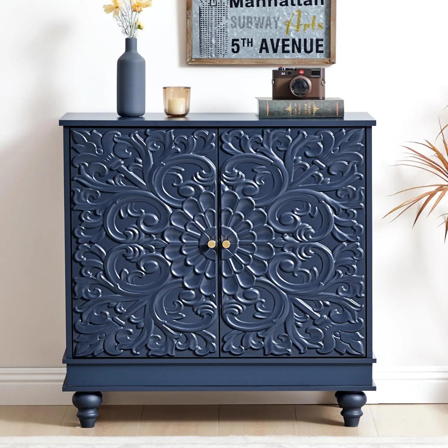 Farmhouse Accent Cabinet With 2 Doors And Adjustable Shelves