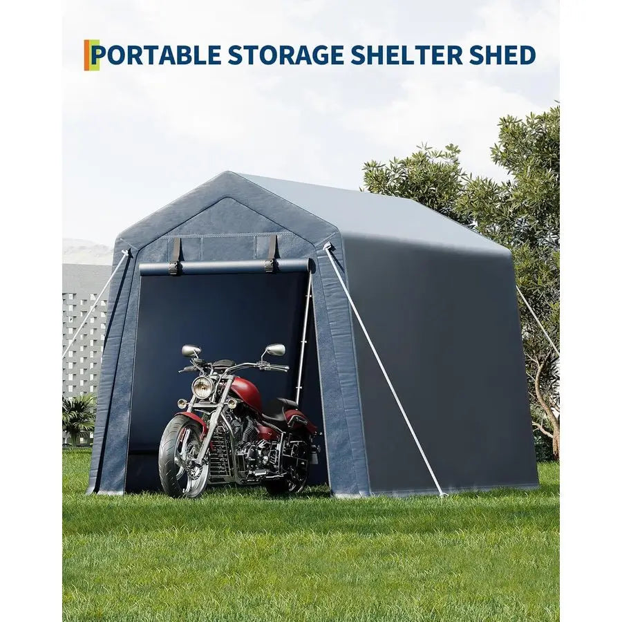 Portable Outdoor Storage Shed Carport With Ventilated Rollup Door Windows