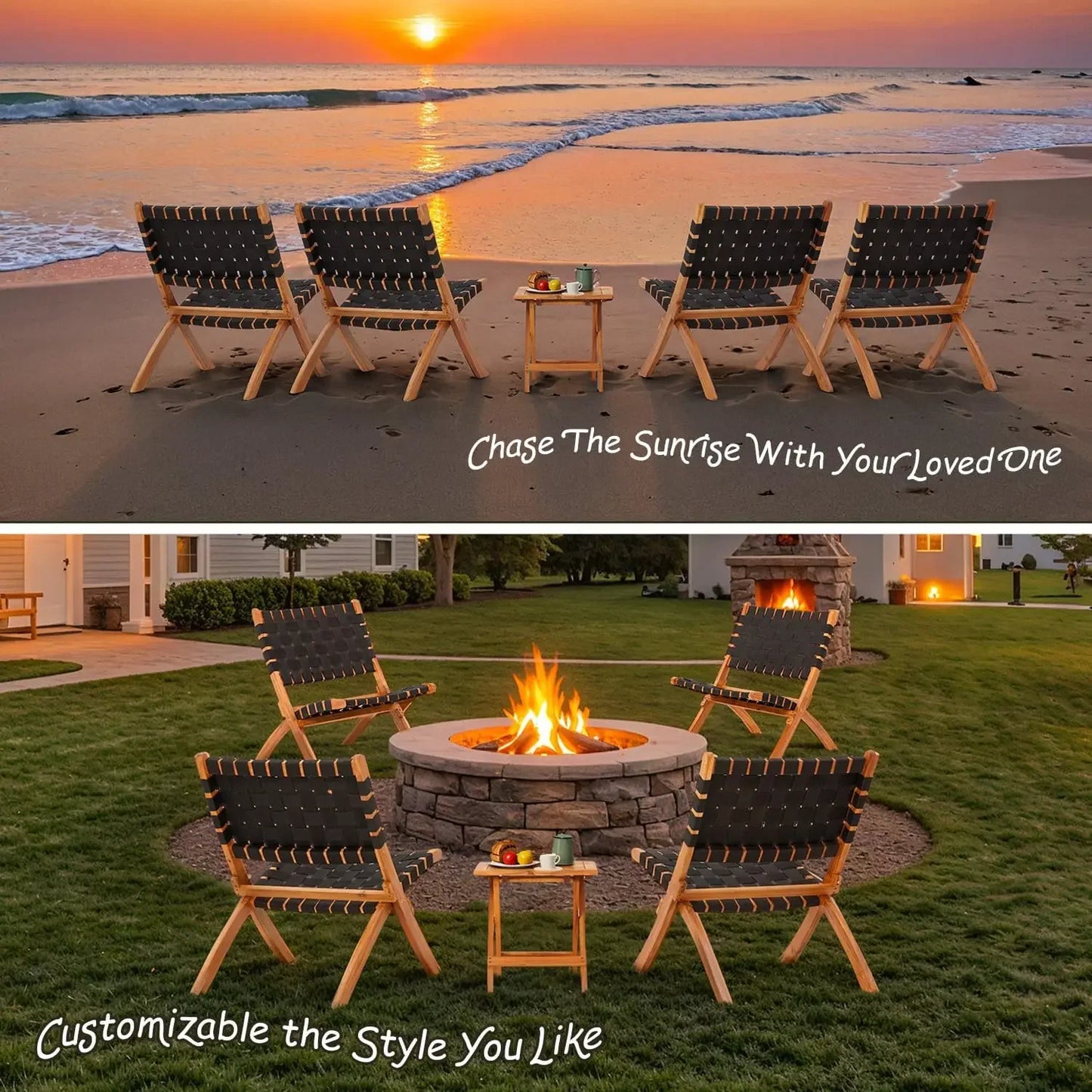 Acacia Wood 3 Piece Patio Set Coffee Table Folding Chairs