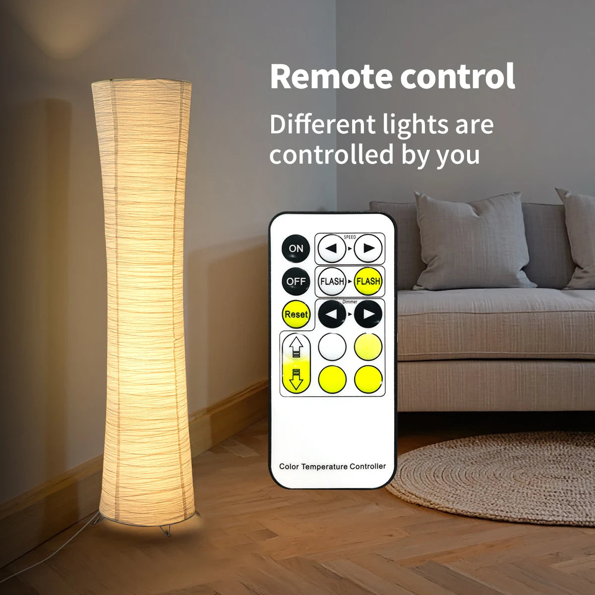 Paper Floor Lamp With Chrome Base And LED Light Strip For Living Room