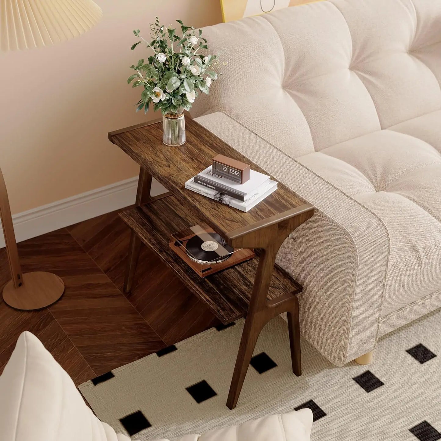 Little Tree Solid Wood End Table 2-Tier With Storage Shelf
