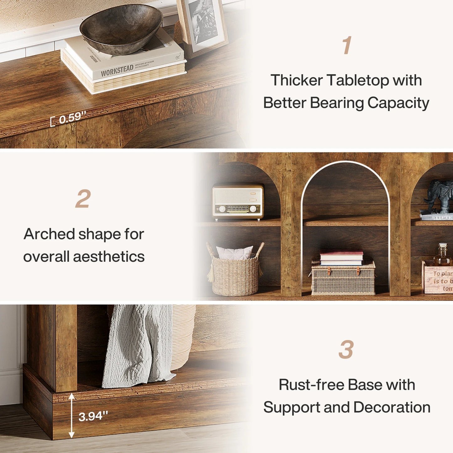 Tribesigns Farmhouse Console Table With 3-Tier Storage