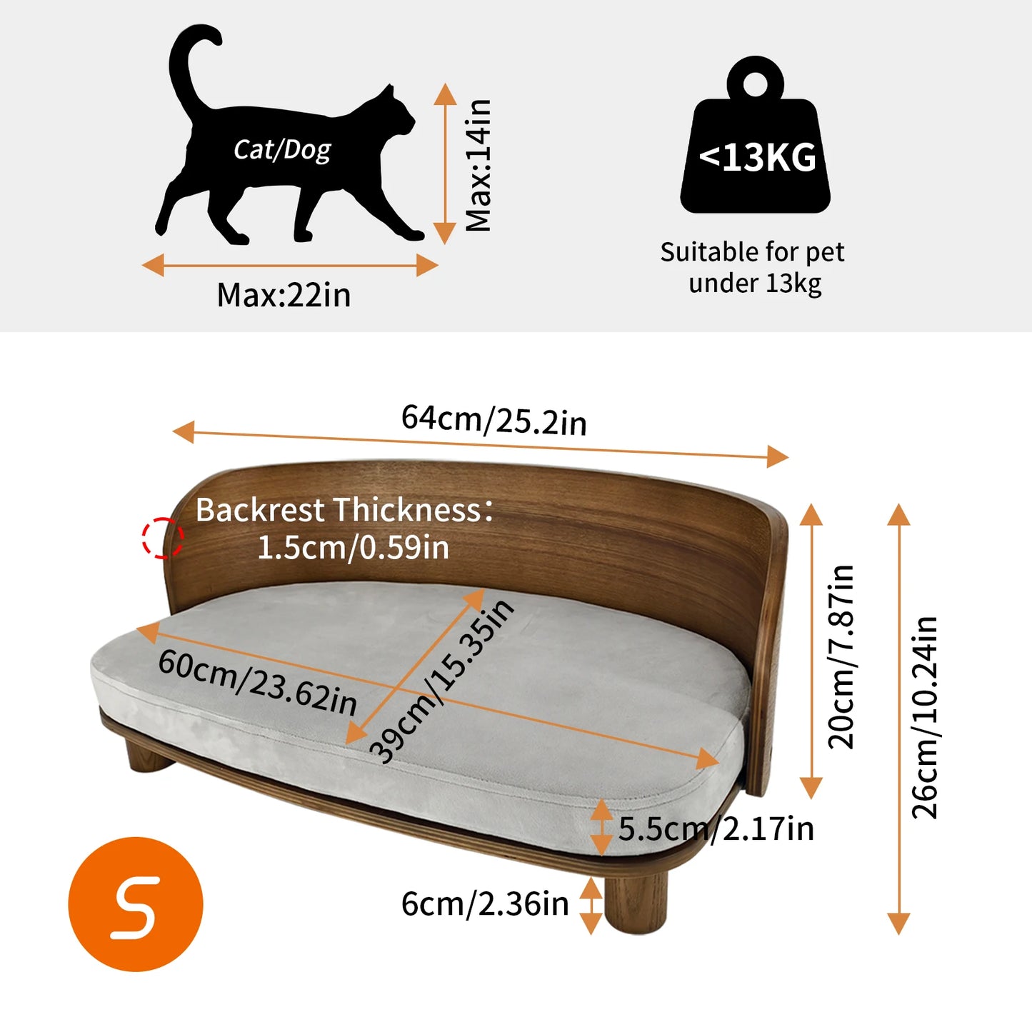 BINGOPAW Elevated Cat Bed Wooden Indoor Pet Sofa Chair