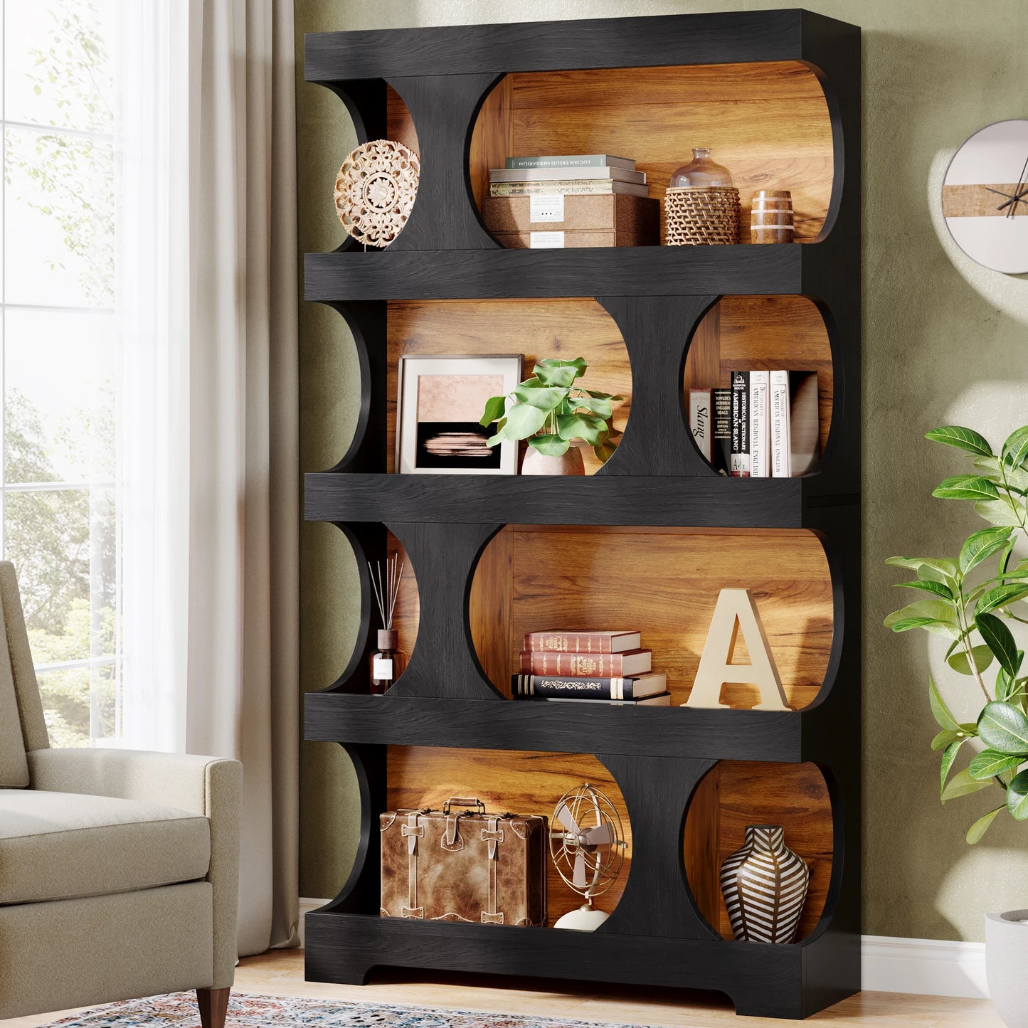 Tribesigns S-Shaped 4-Tier Bookcase Freestanding Wood Storage