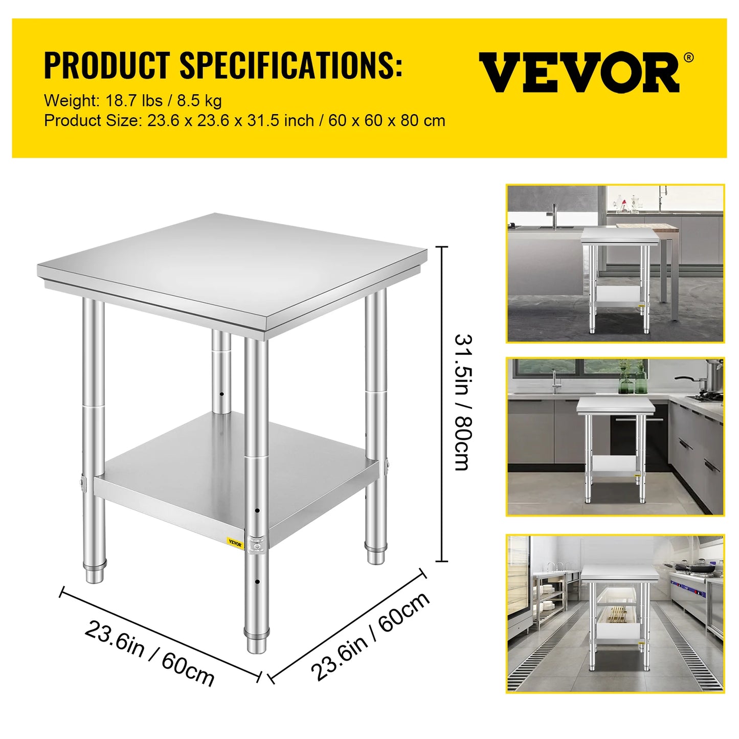 Hygienic Stainless Steel Kitchen Work Bench With Undershelf