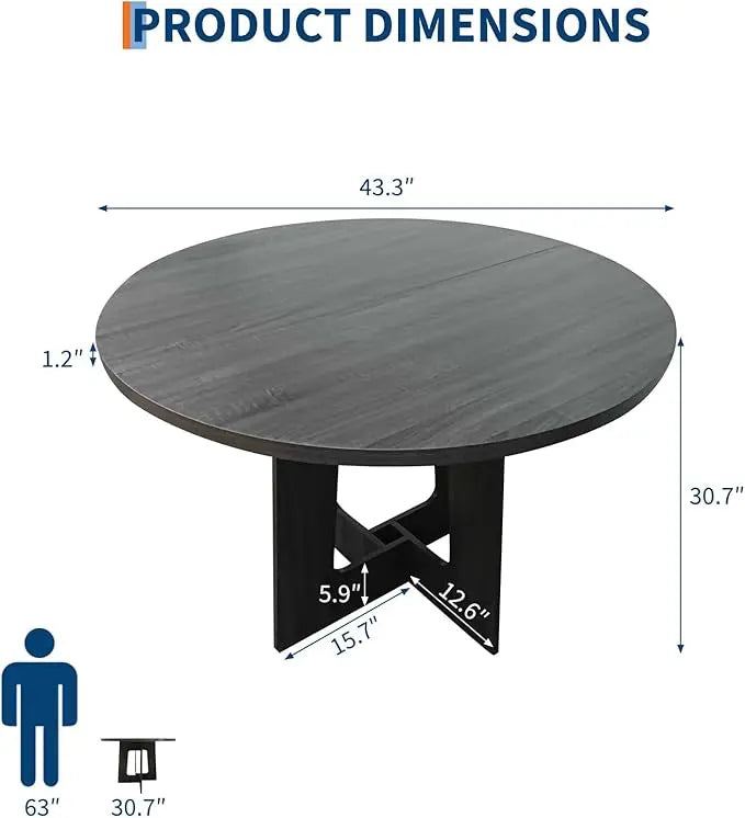 HiMISS Round Farmhouse Dining Table For Four Wood Cross Base