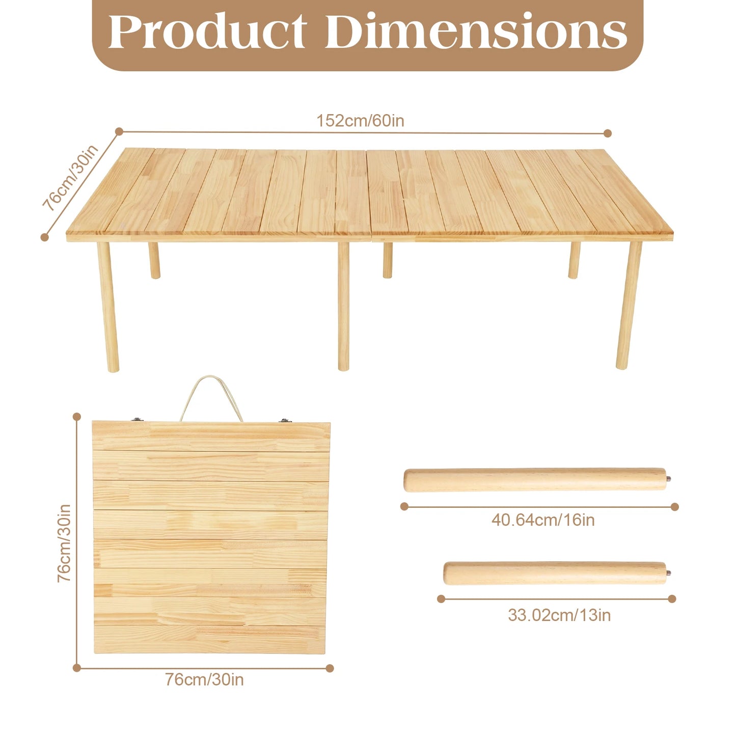 Foldable Boho Low Picnic Table Wood Portable For Outdoor Camp Beach