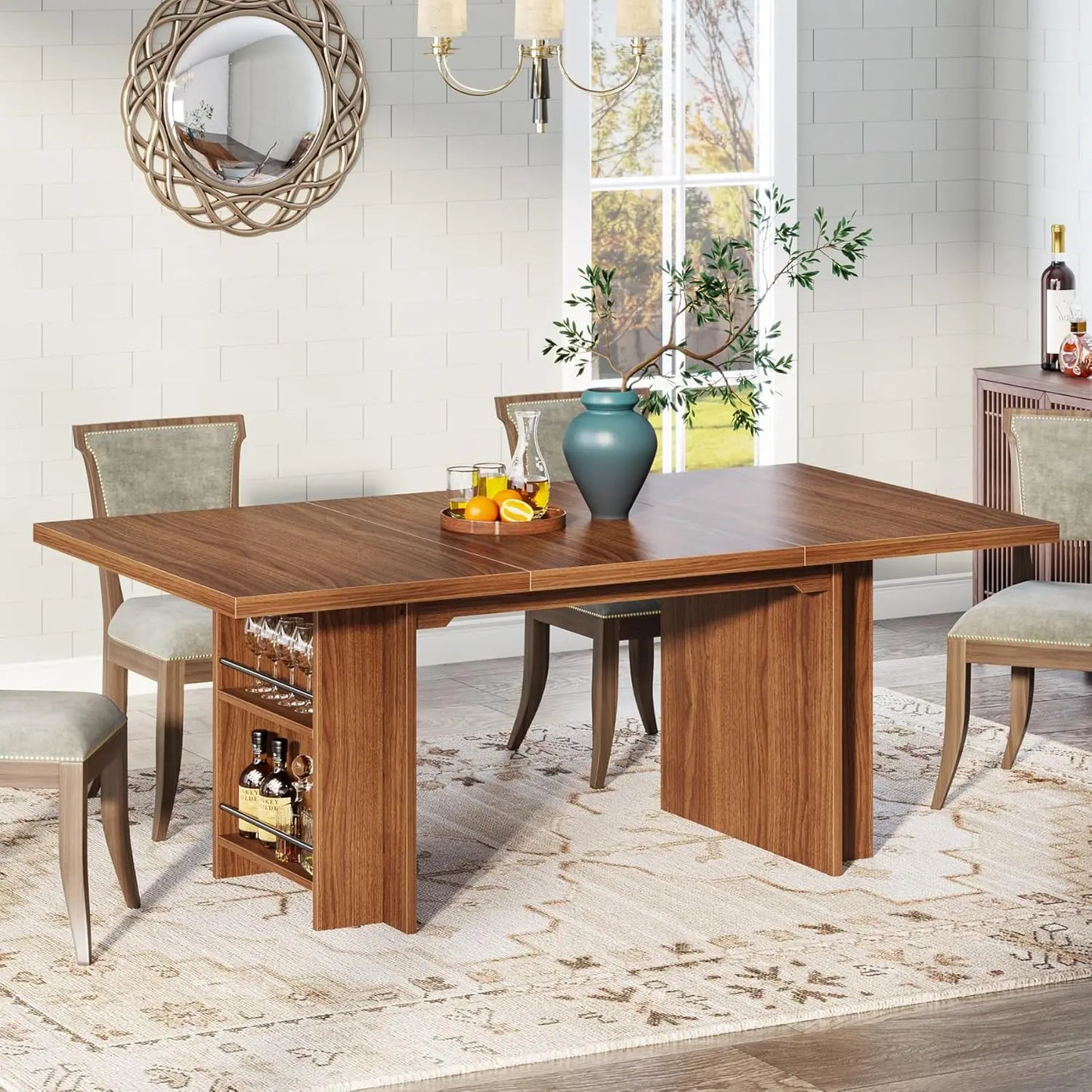 LITTLE TREE Farmhouse Dining Table With Storage For Dining Room