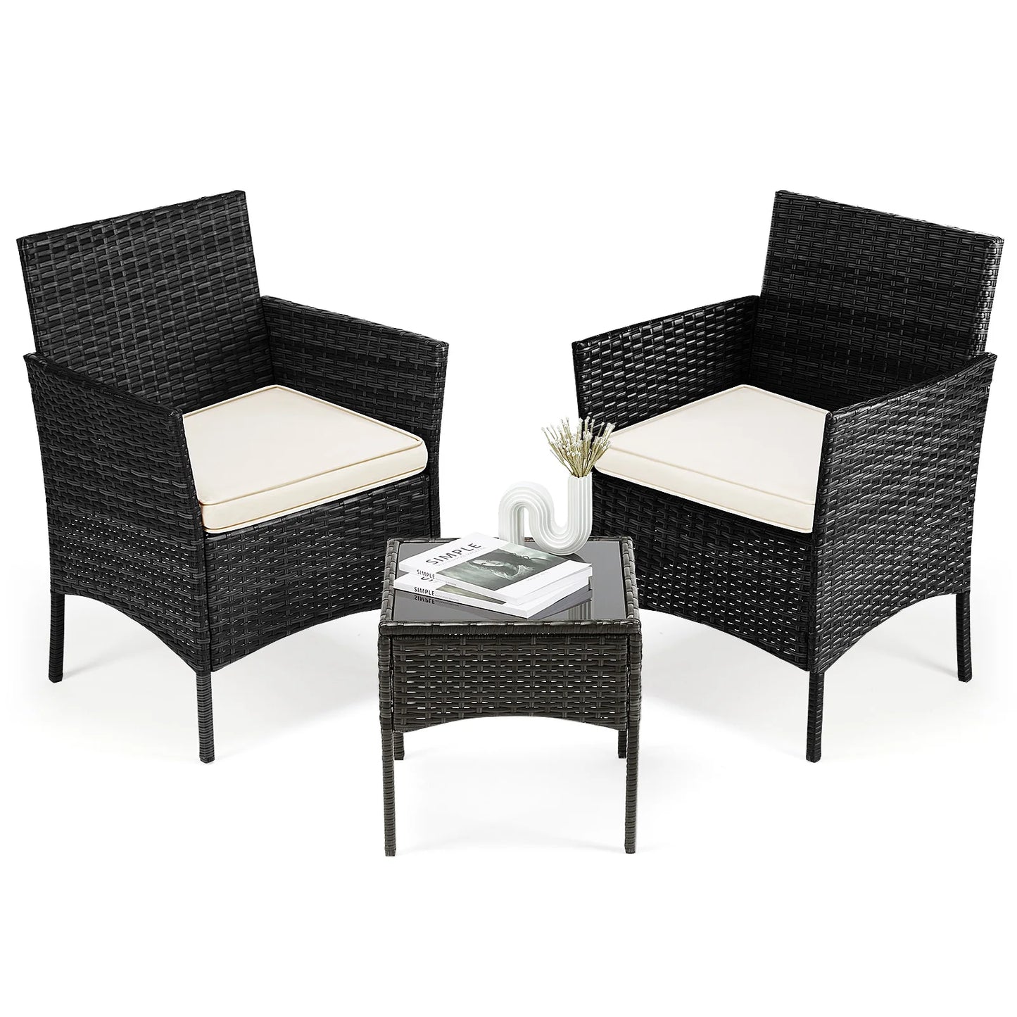 Outdoor Patio Furniture Set Wicker Rattan With Glass Table