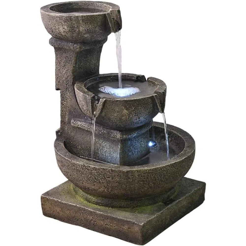 Valentinyii Three-Tier Outdoor Waterfall Fountain with LED Lights