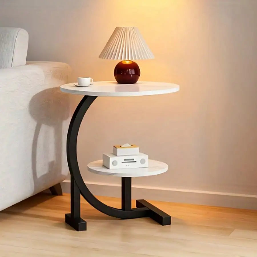 Modern Luxury Iron Wood Side Table Marble Top
