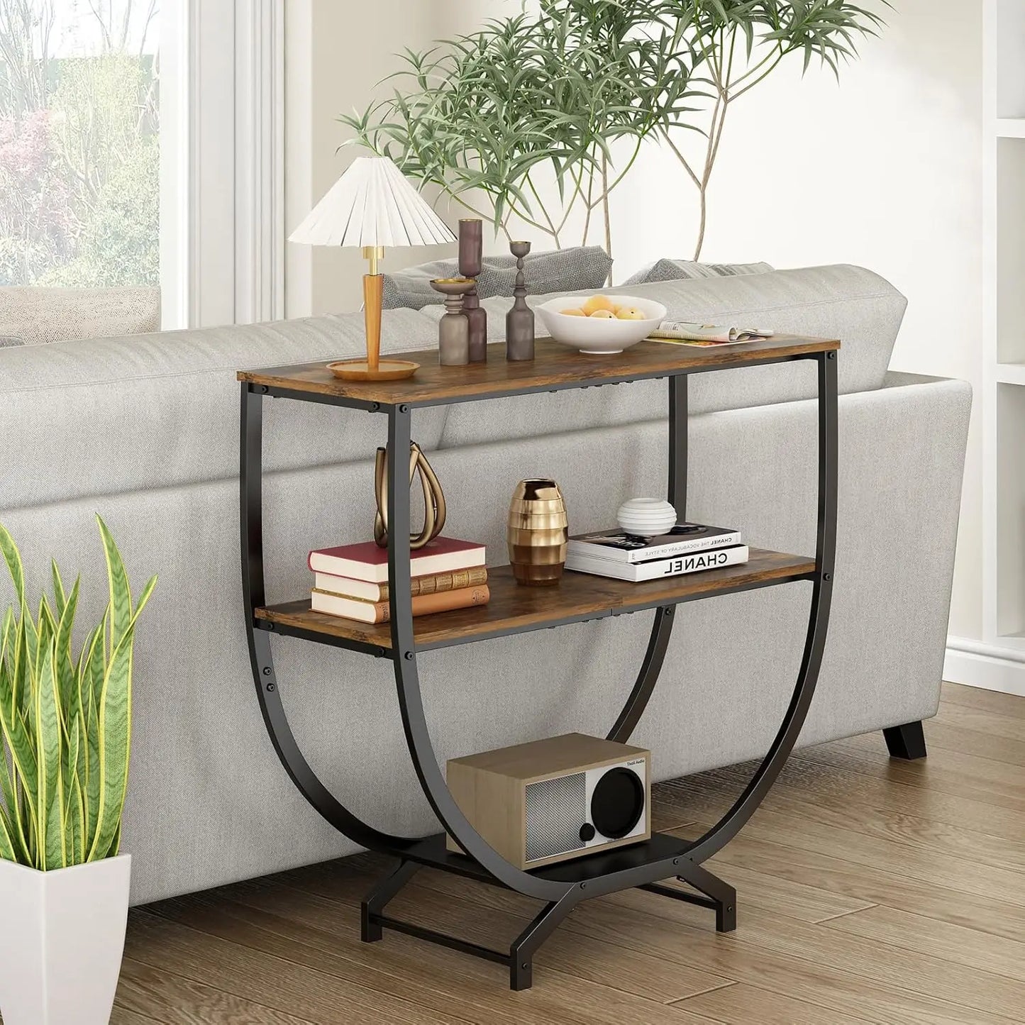 Three Tier Industrial Console Table With Storage