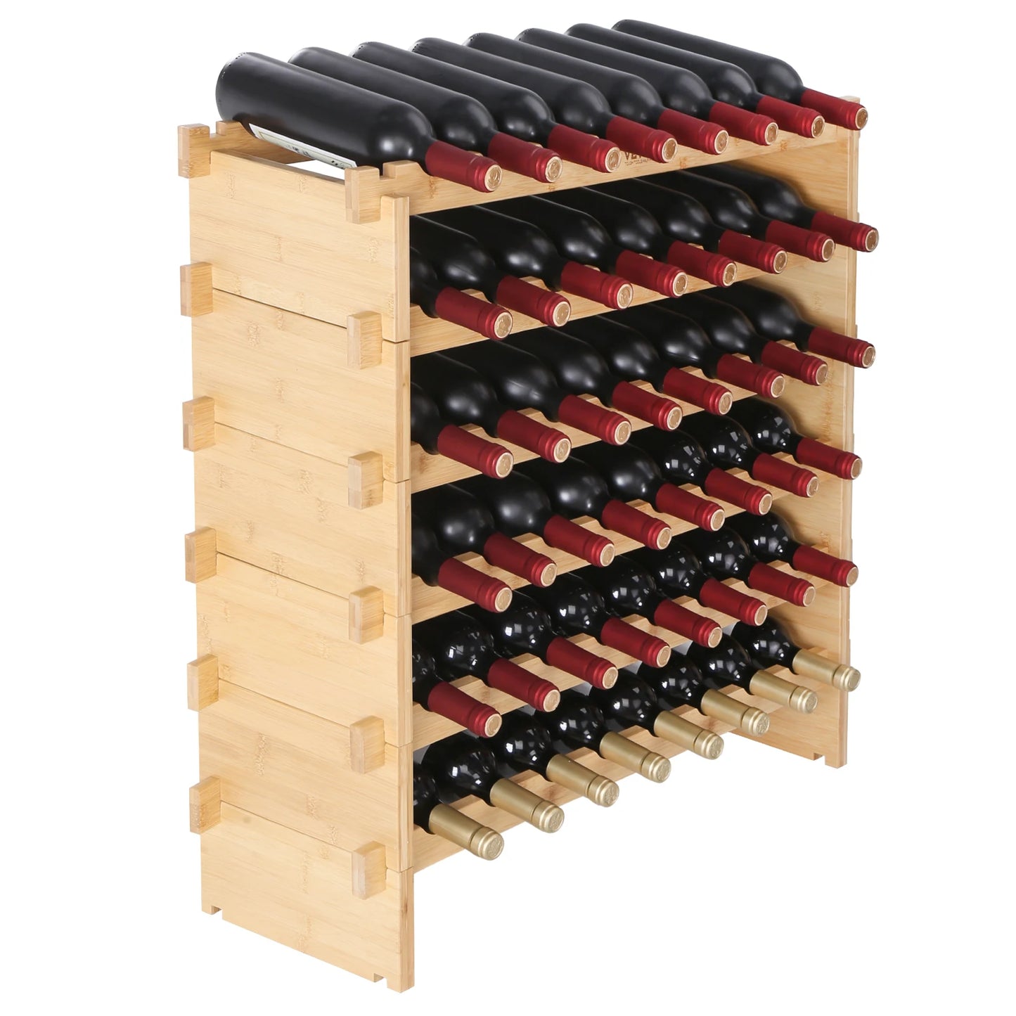 SucceBuy Bamboo 8-Tier Stackable Wine Rack Freestanding Storage