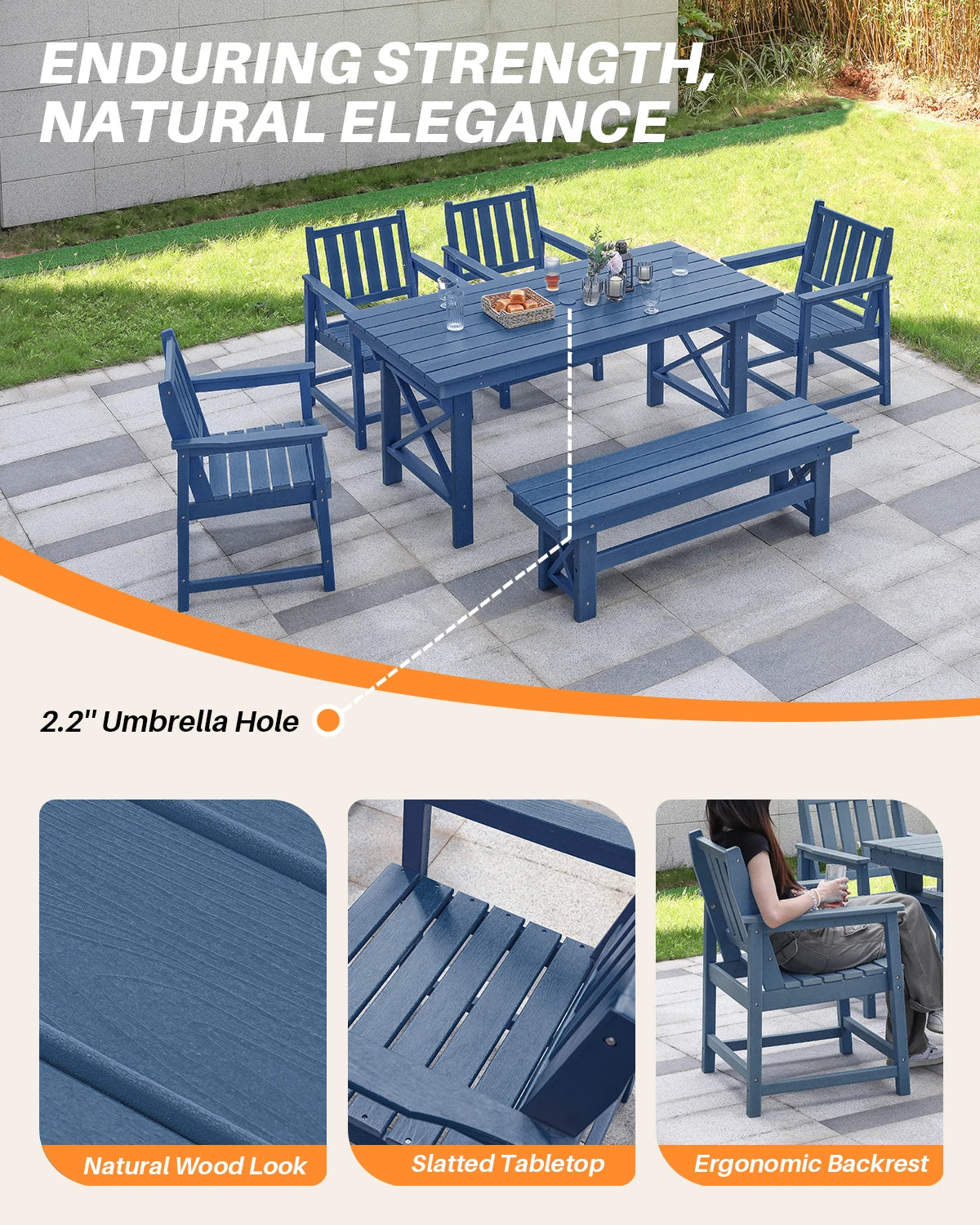 SeeHill Six Piece HDPE Outdoor Dining Set With Umbrella Hole