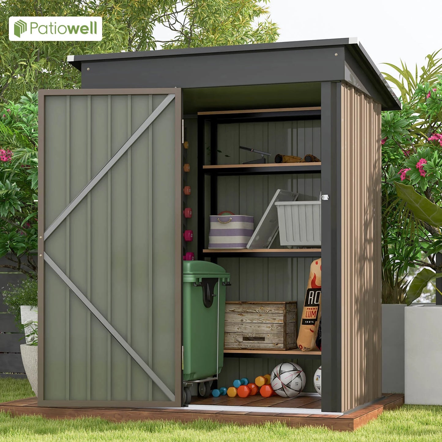Victone Outdoor Storage Shed With Sloping Roof And Lockable Door