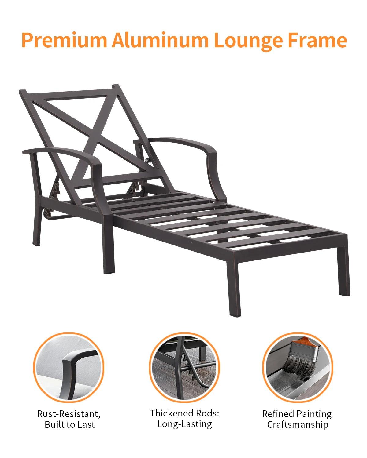 SeeHill Aluminum Outdoor Chaise Lounge Chair With Cushion Adjustable Backrest