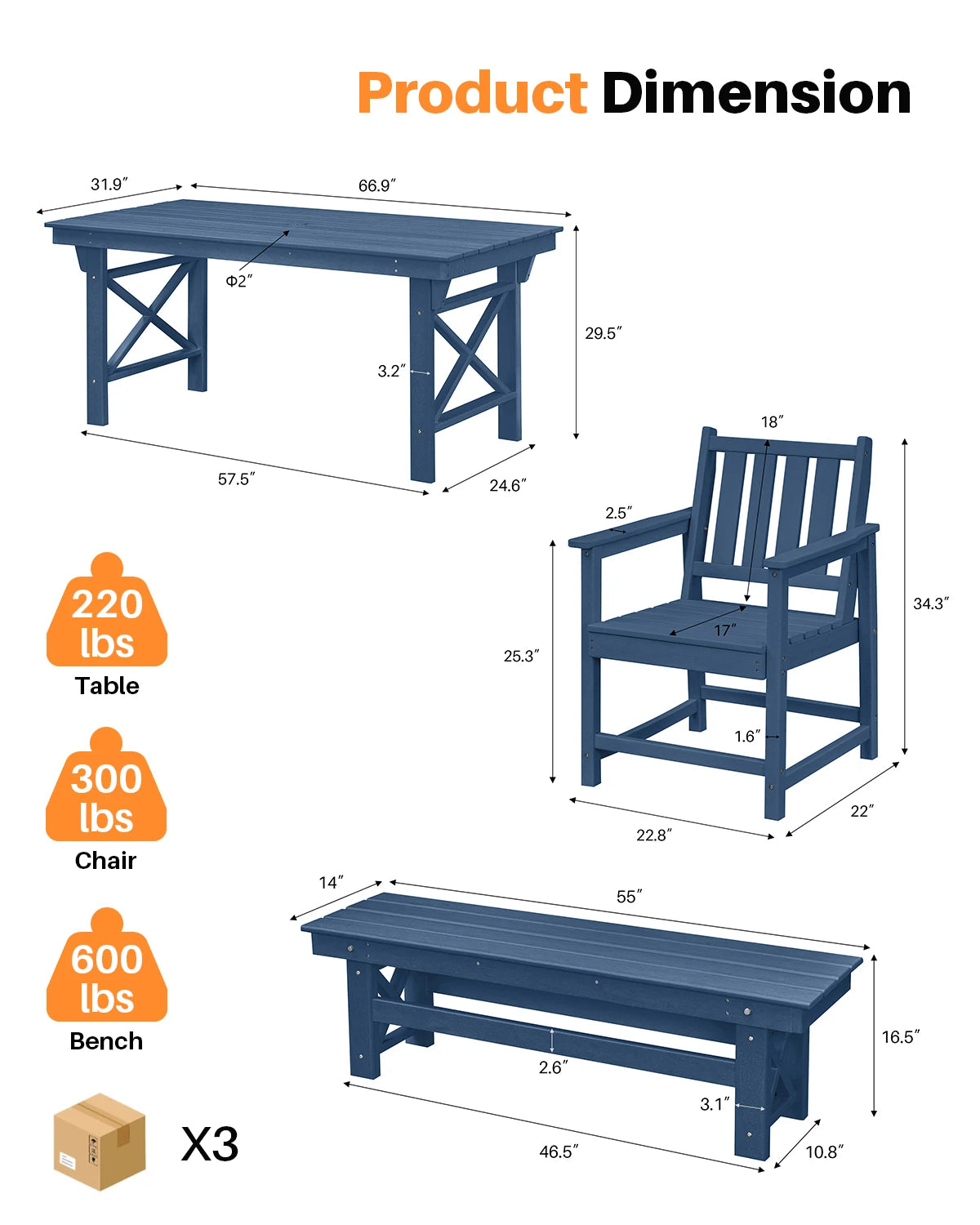 SeeHill Six Piece HDPE Outdoor Dining Set With Umbrella Hole
