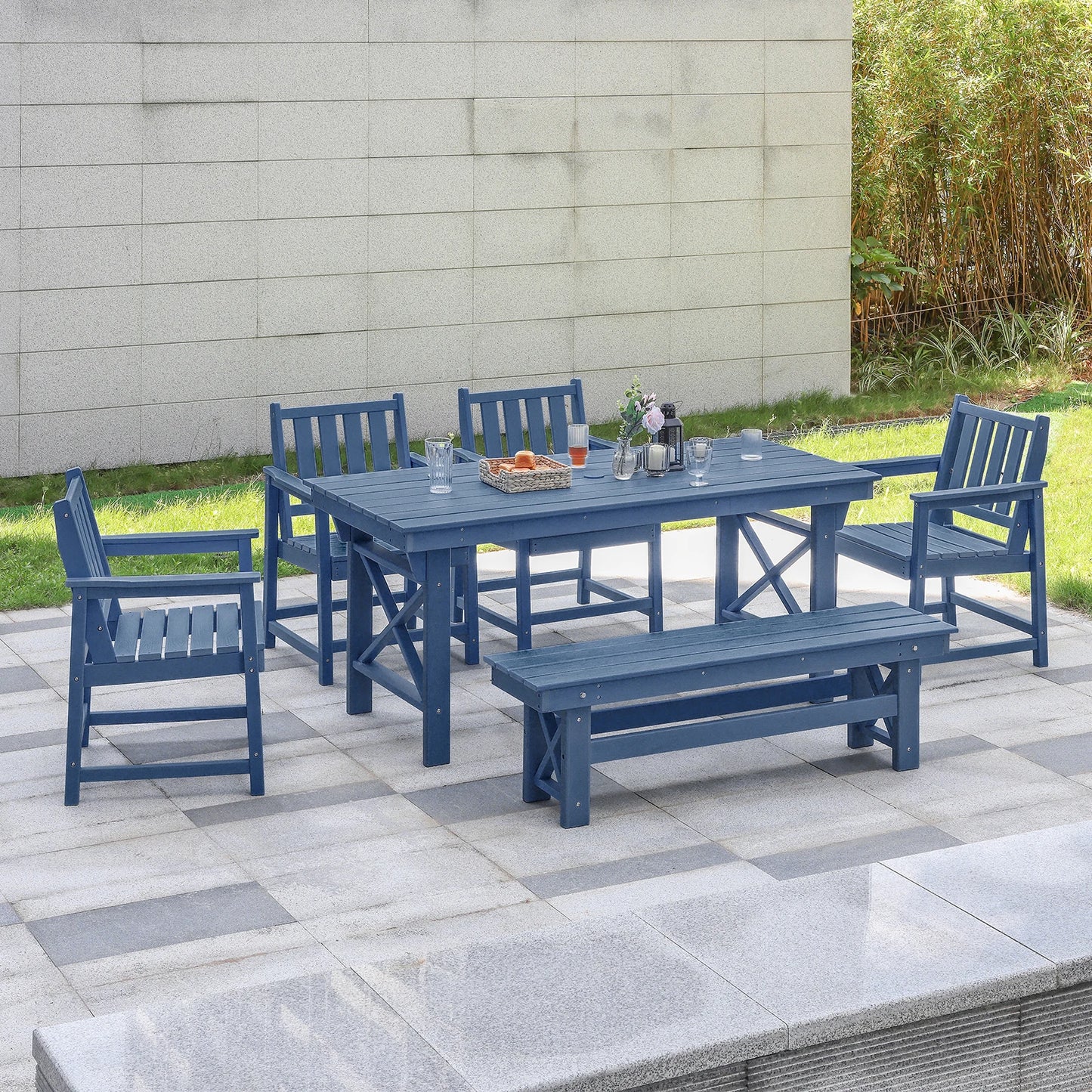 SeeHill Six Piece HDPE Outdoor Dining Set With Umbrella Hole