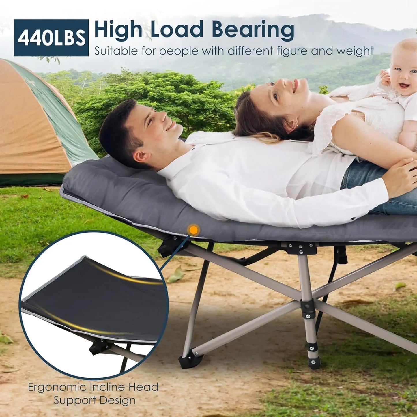 Foldable Portable Bed Outdoor Garden Lounge Chair Pearl Foam Mattress