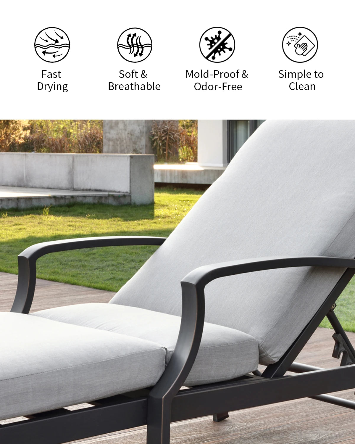 SeeHill Aluminum Outdoor Chaise Lounge Chair With Cushion Adjustable Backrest