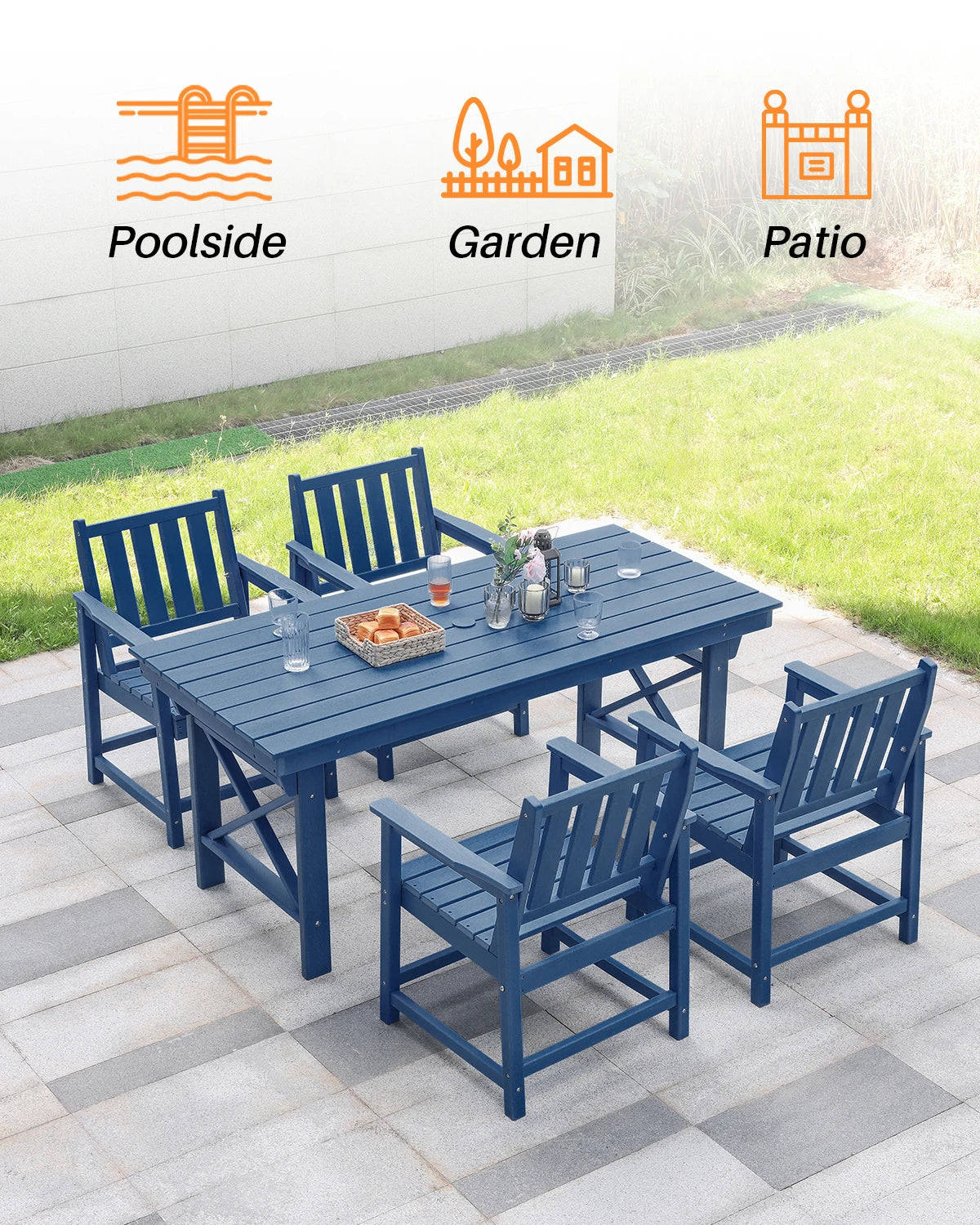 SeeHill Six Piece HDPE Outdoor Dining Set With Umbrella Hole