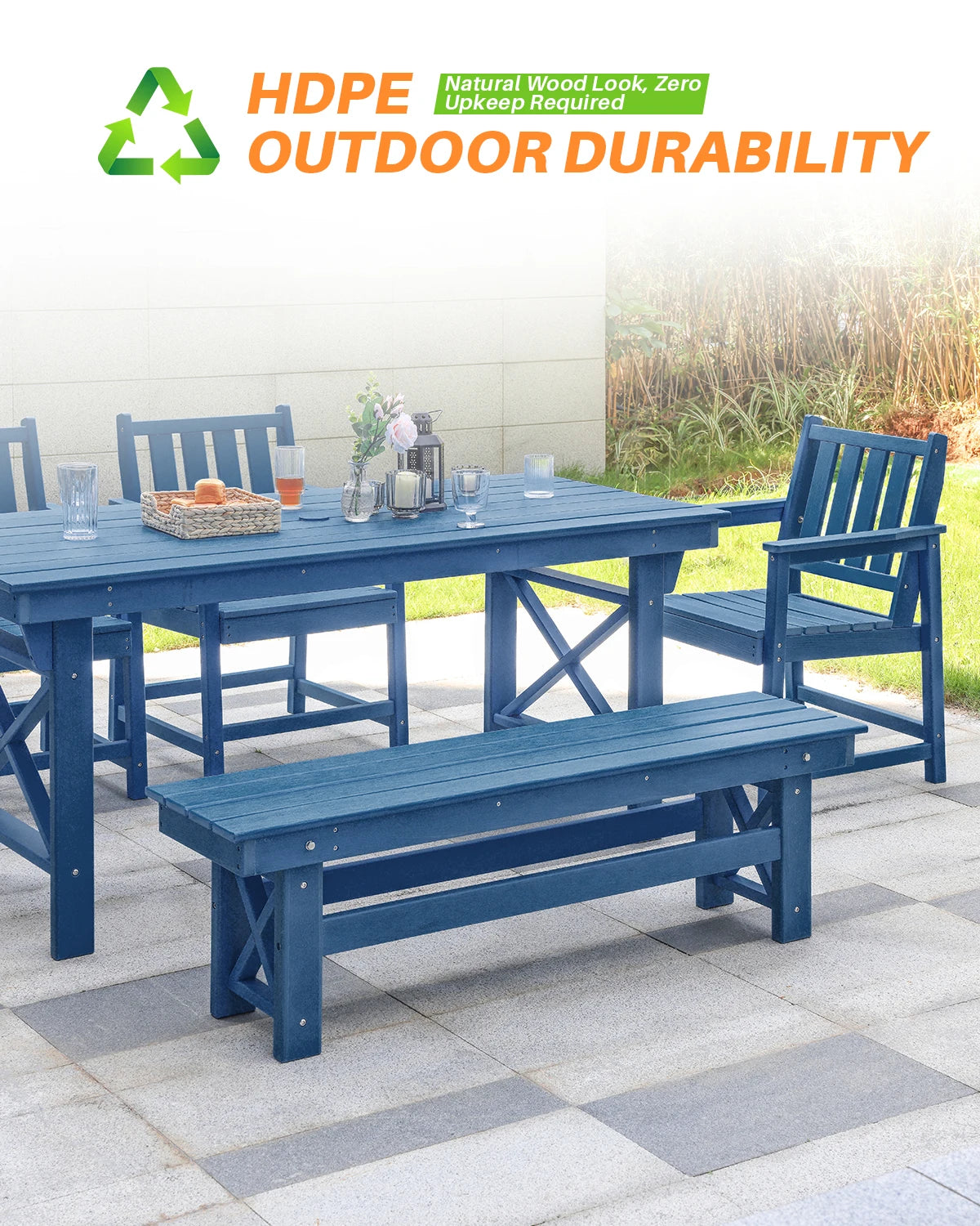 SeeHill Six Piece HDPE Outdoor Dining Set With Umbrella Hole