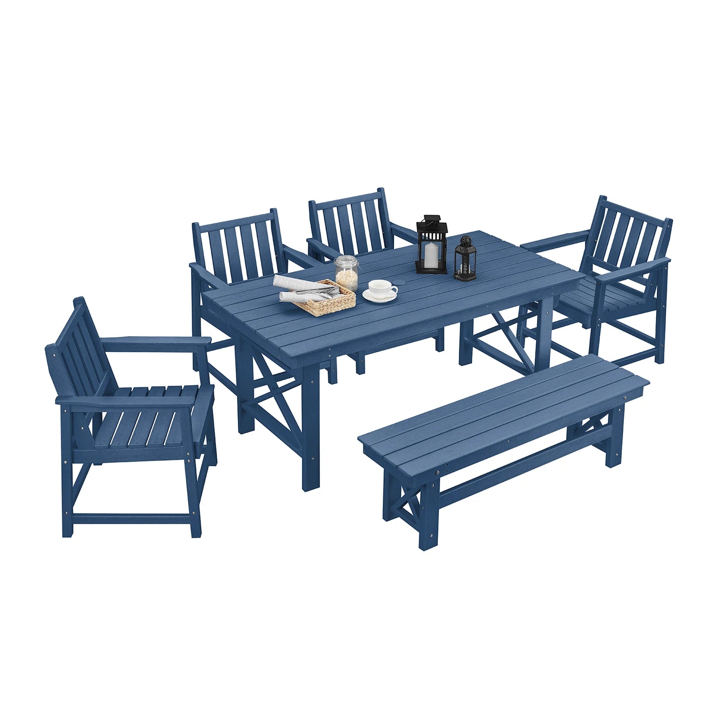 SeeHill Six Piece HDPE Outdoor Dining Set With Umbrella Hole