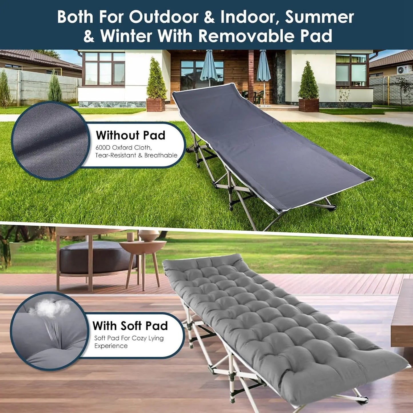 Foldable Portable Bed Outdoor Garden Lounge Chair Pearl Foam Mattress