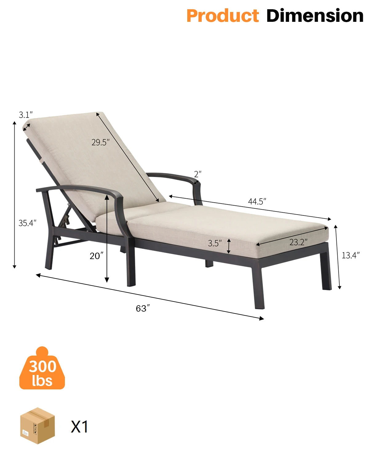 SeeHill Aluminum Outdoor Chaise Lounge Chair With Cushion Adjustable Backrest