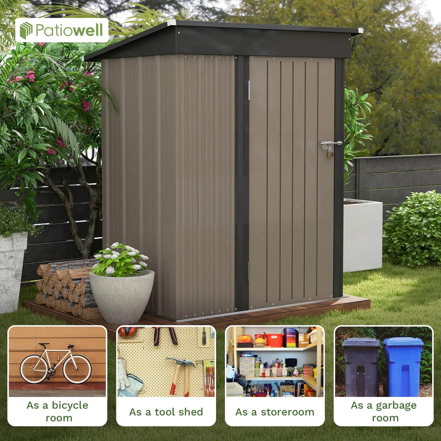 Victone Outdoor Storage Shed With Sloping Roof And Lockable Door
