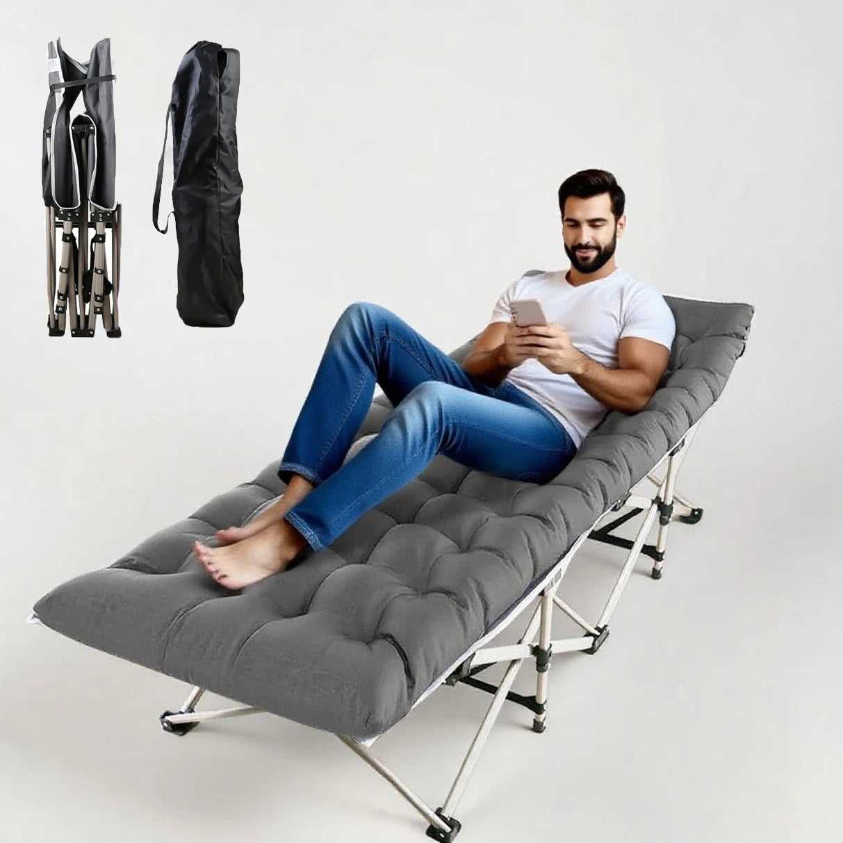 Foldable Portable Bed Outdoor Garden Lounge Chair Pearl Foam Mattress
