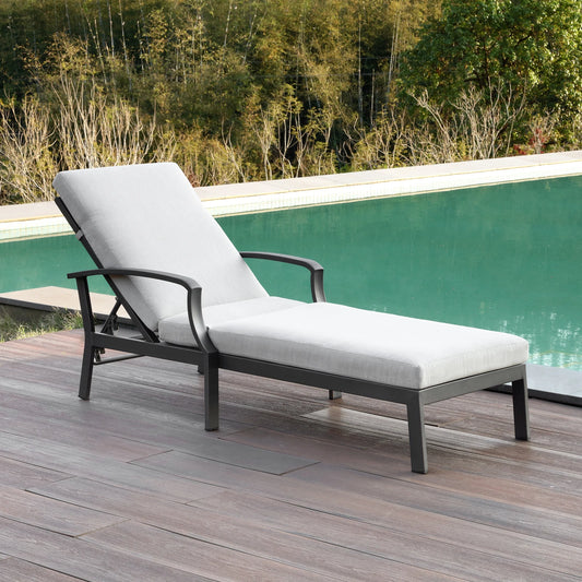 SeeHill Aluminum Outdoor Chaise Lounge Chair With Cushion Adjustable Backrest
