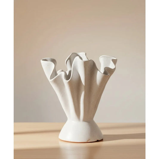 Stoneware Ruffled Vase For Farmhouse Style Home Decor