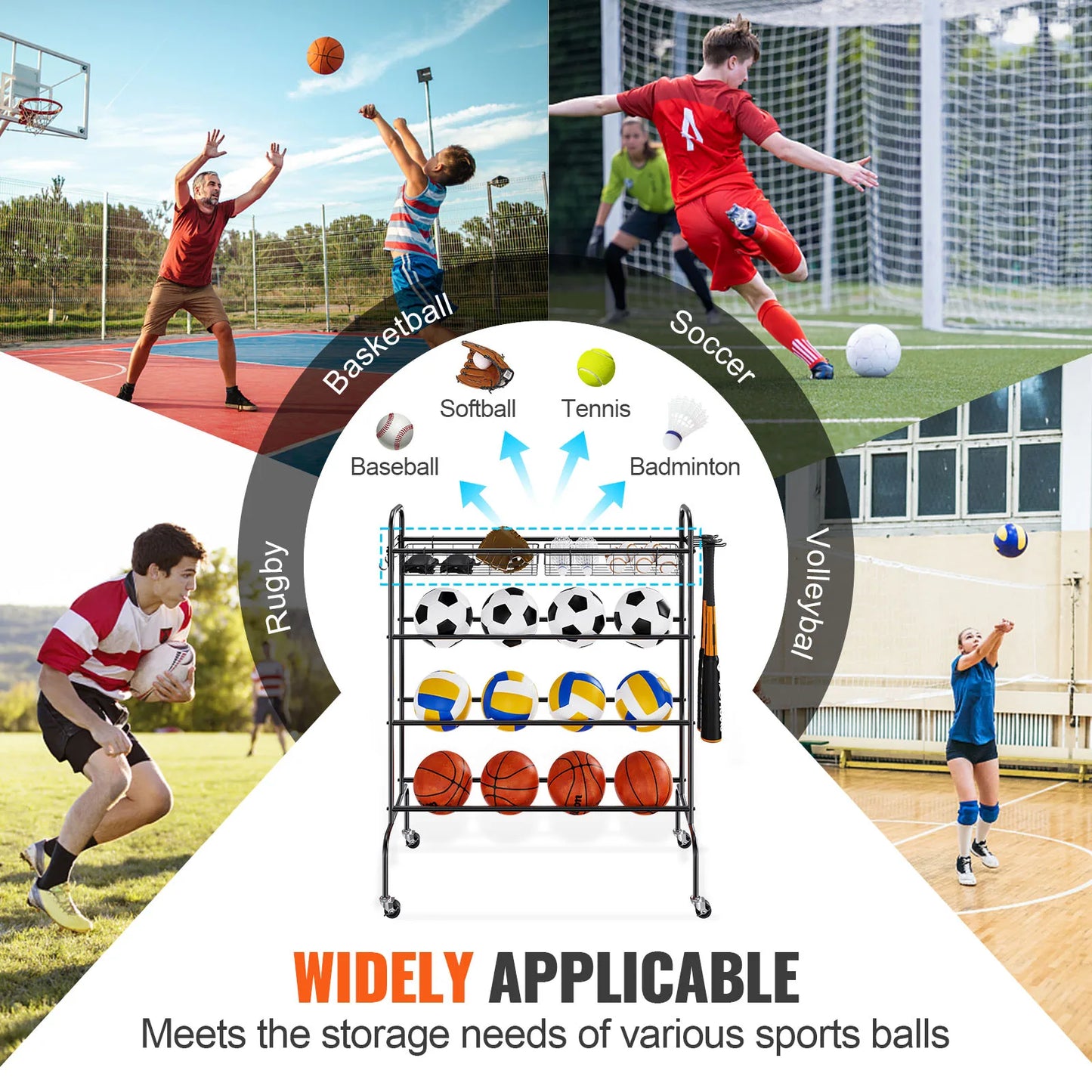 VEVOR 4 Layer Rolling Basketball Rack And Training Stand Wheels