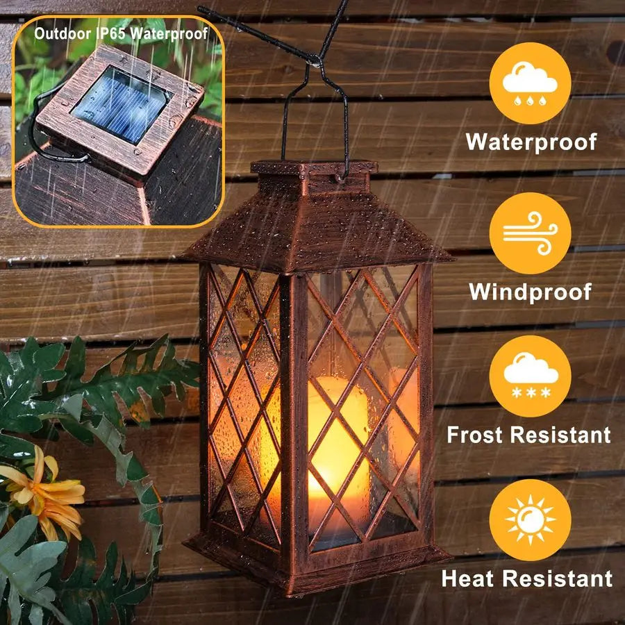 Solar Lantern Outdoor Garden Hanging Lantern Waterproof LED Flickering Candle