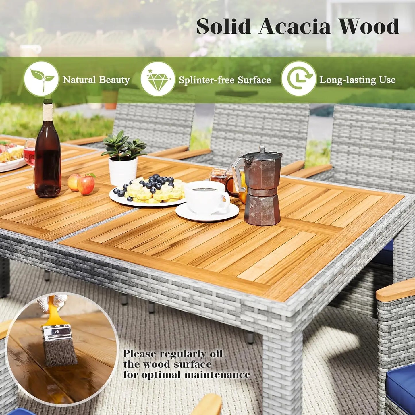 Rattan Outdoor Dining Set With Wicker Chairs And Acacia Table