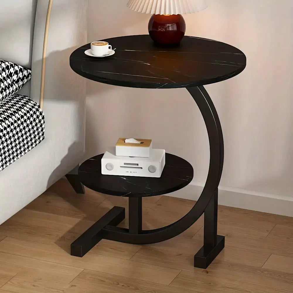 Modern Luxury Iron Wood Side Table Marble Top