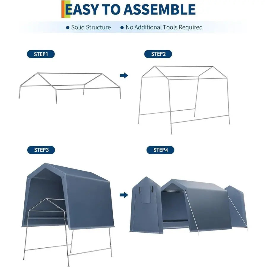 Portable Outdoor Storage Shed Carport With Ventilated Rollup Door Windows