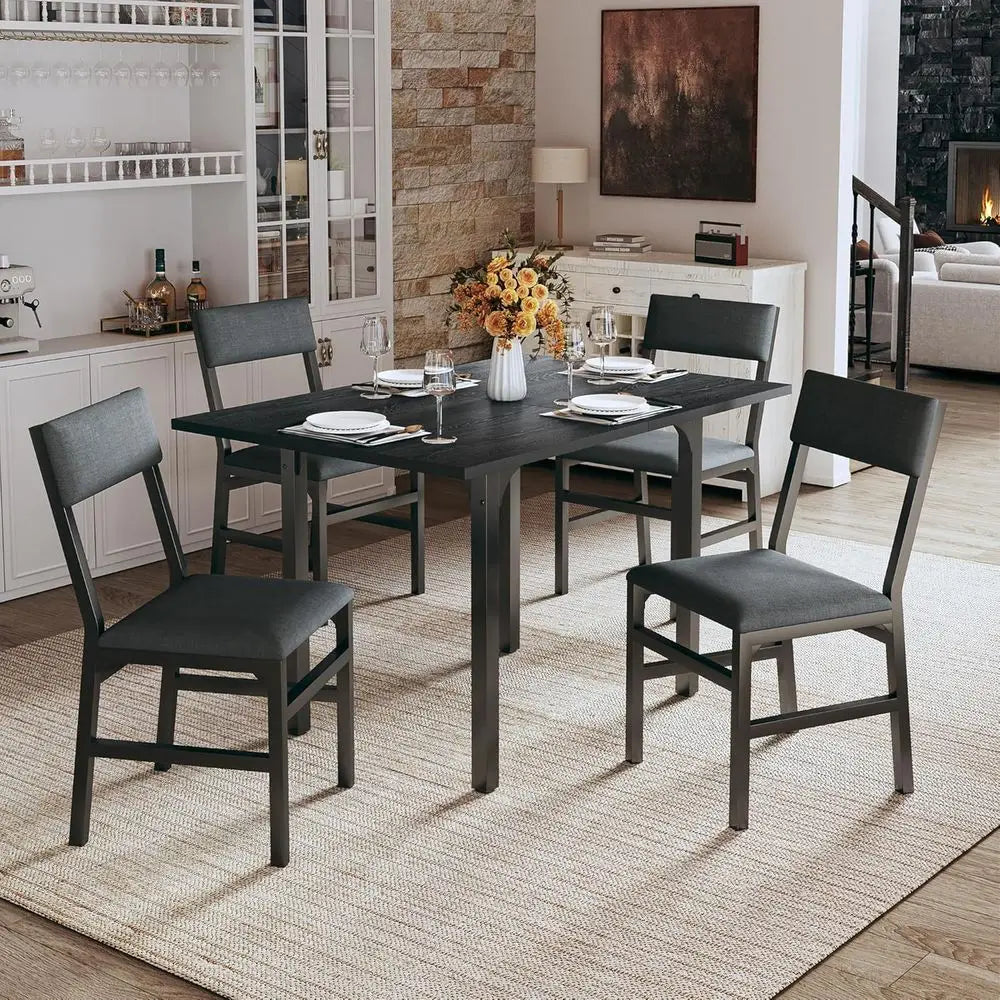 Space-Saving Extendable Dining Set for Four With Cushioned Chairs