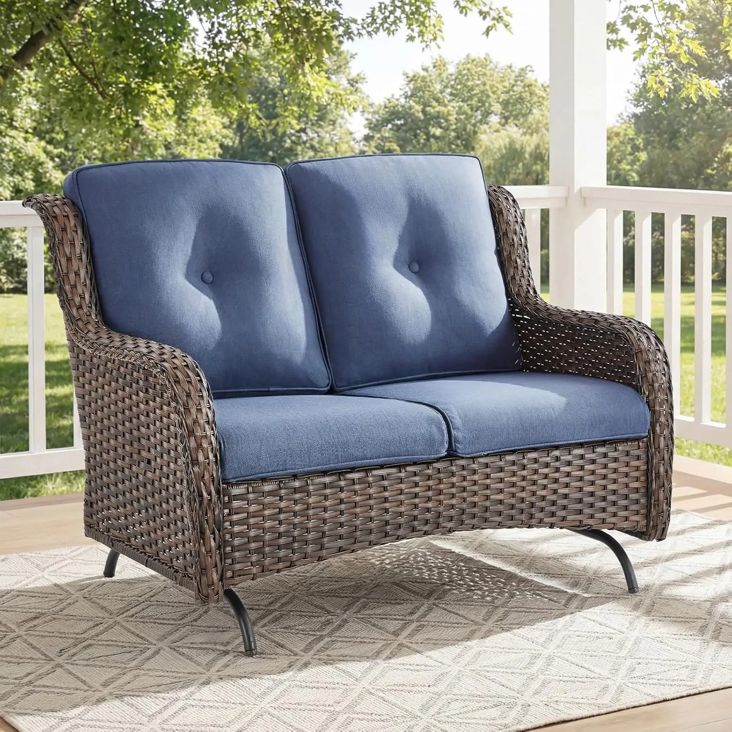Patio Loveseat Sofa Outdoor Wicker With Luxury Cushions All Weather