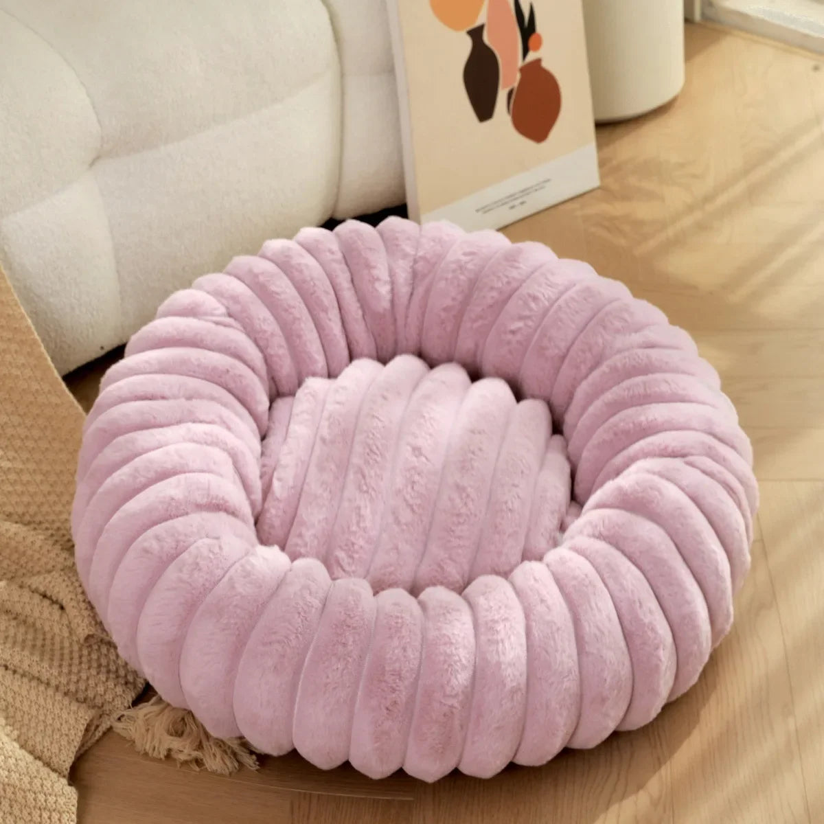 NONECN Round Pet Bed for Dogs and Cats Warm Plush