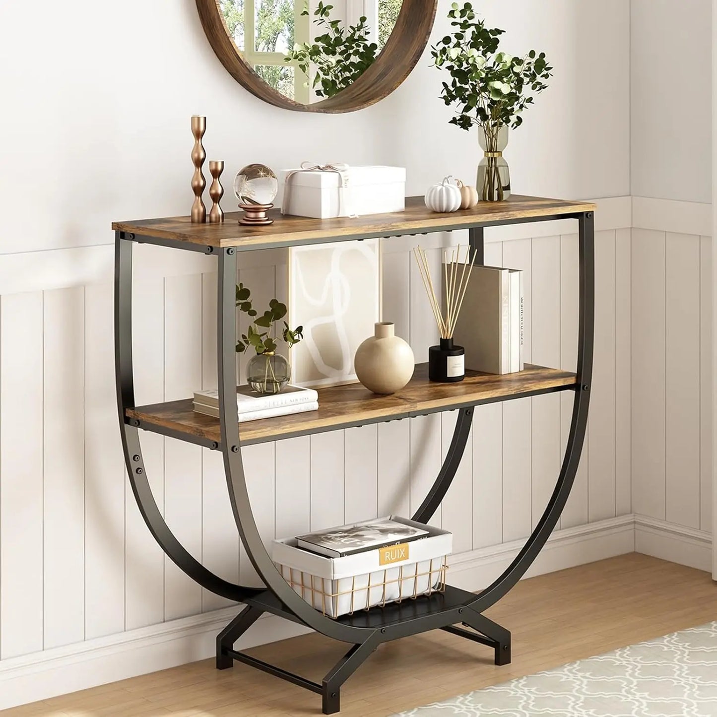 Three Tier Industrial Console Table With Storage