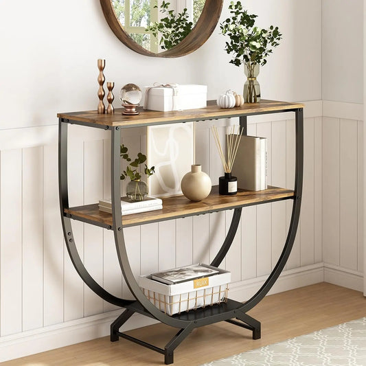 Three Tier Industrial Console Table With Storage